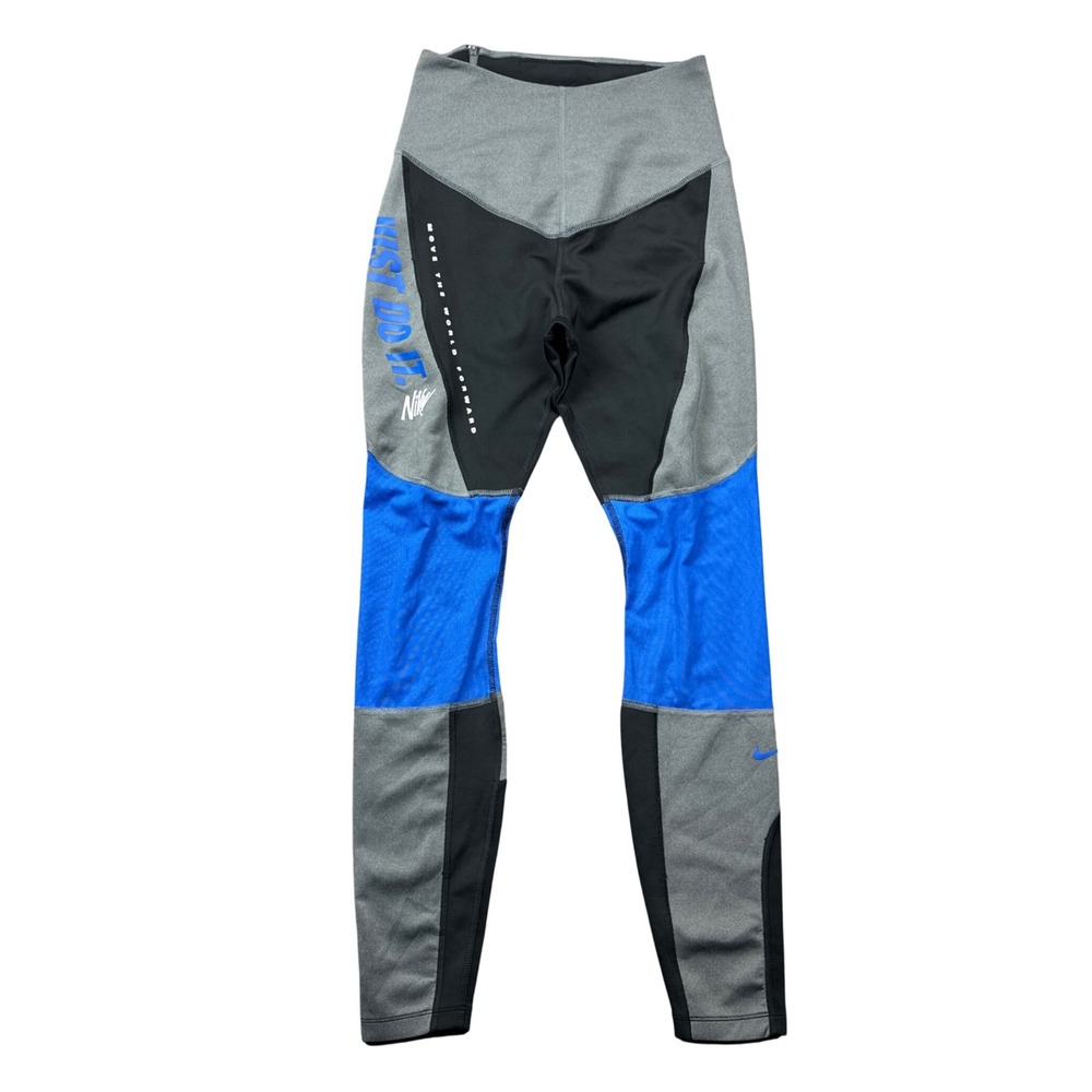 Nike Dri-FIT Power Hyper Legging Grey Black Blue High Rise Women Medium Training